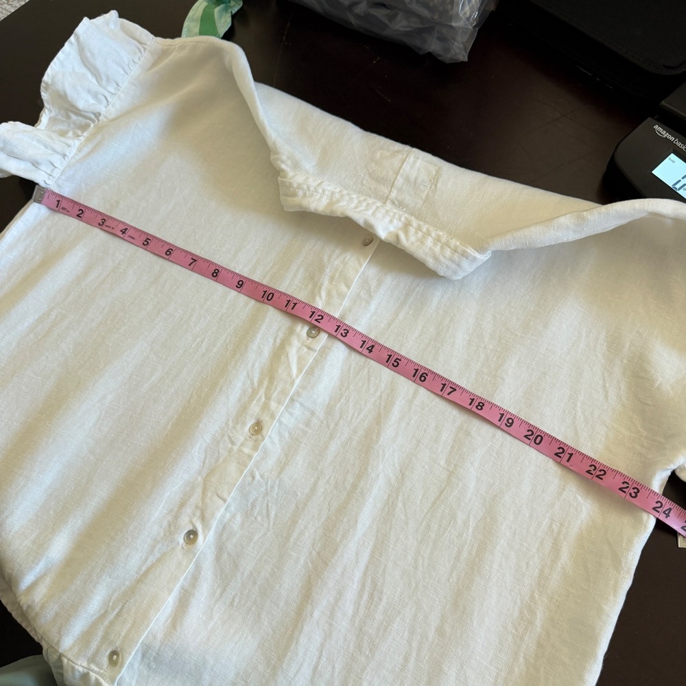 MEDITERRANEA Women Linen Shirt Dress Coastal Lagenlook Boho Ruffle Hem Large - Picture 7 of 8